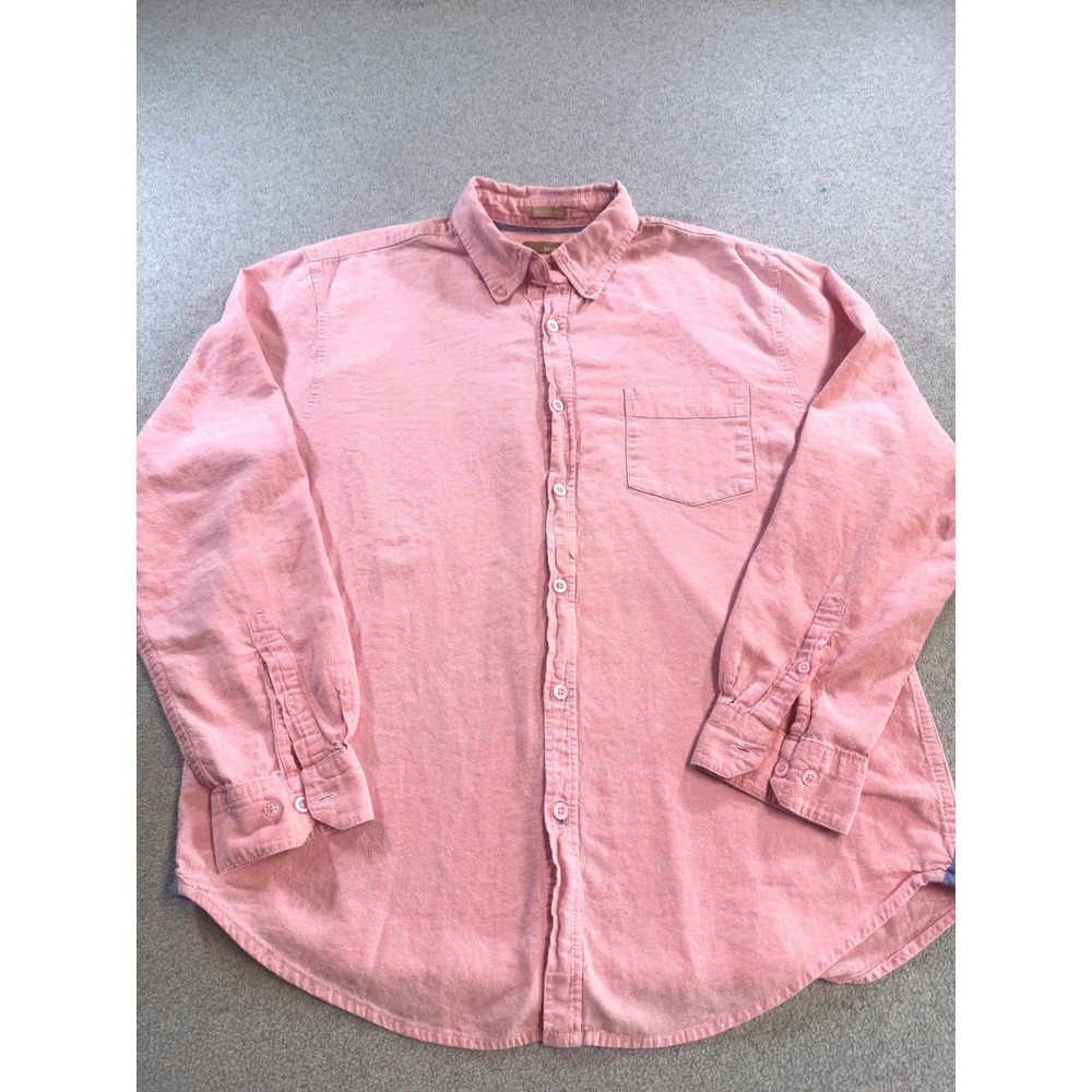 Bruno Linen Blend Button Down Shirt Mens‎ L Pink Washable Linen Long Sleeve